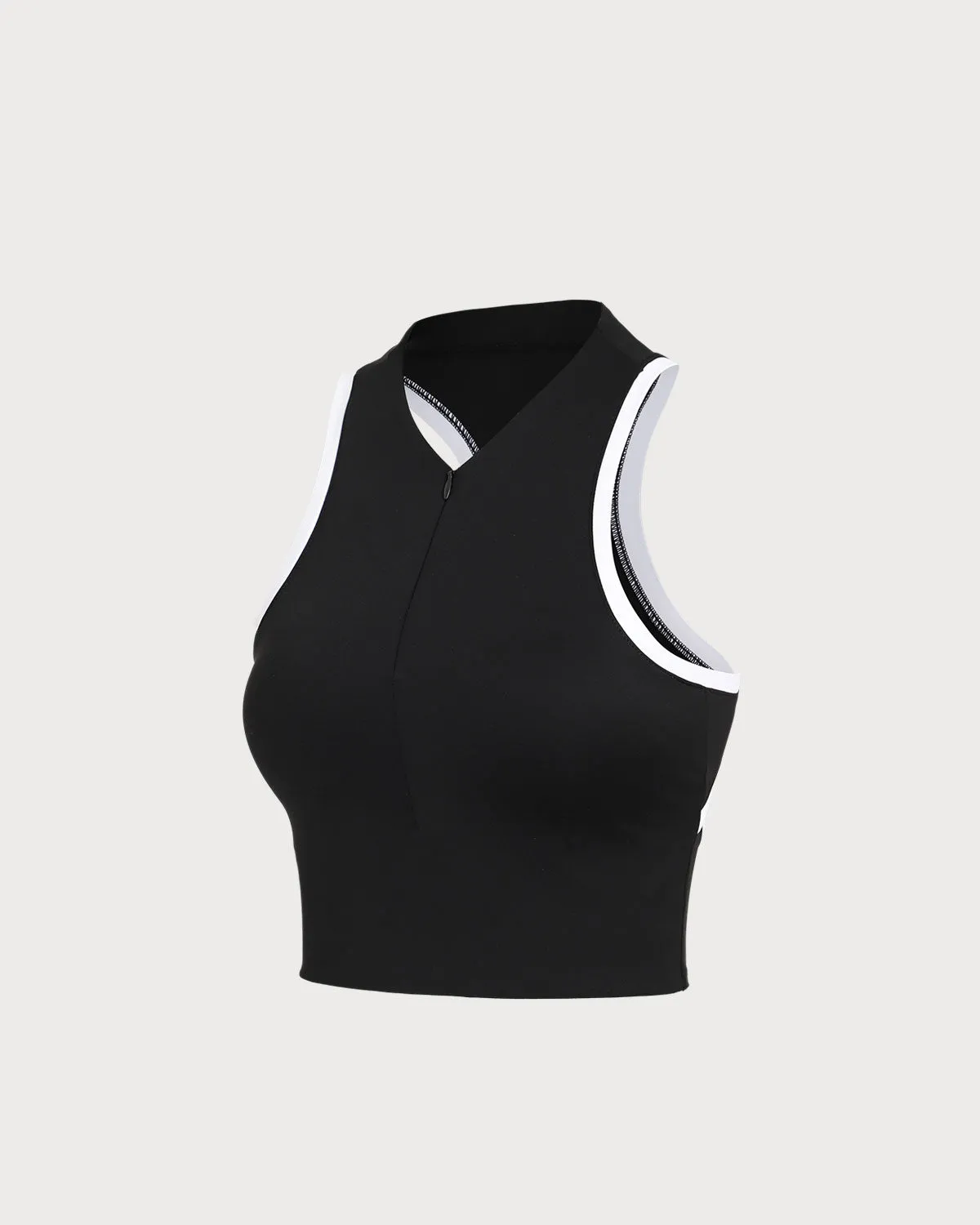 Black Round Neck Zipper Yoga Tank Top - Light Support sold by rihoas product image thumbnail 2