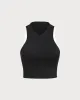 Black Round Neck Zipper Yoga Tank Top - Light Support sold by rihoas