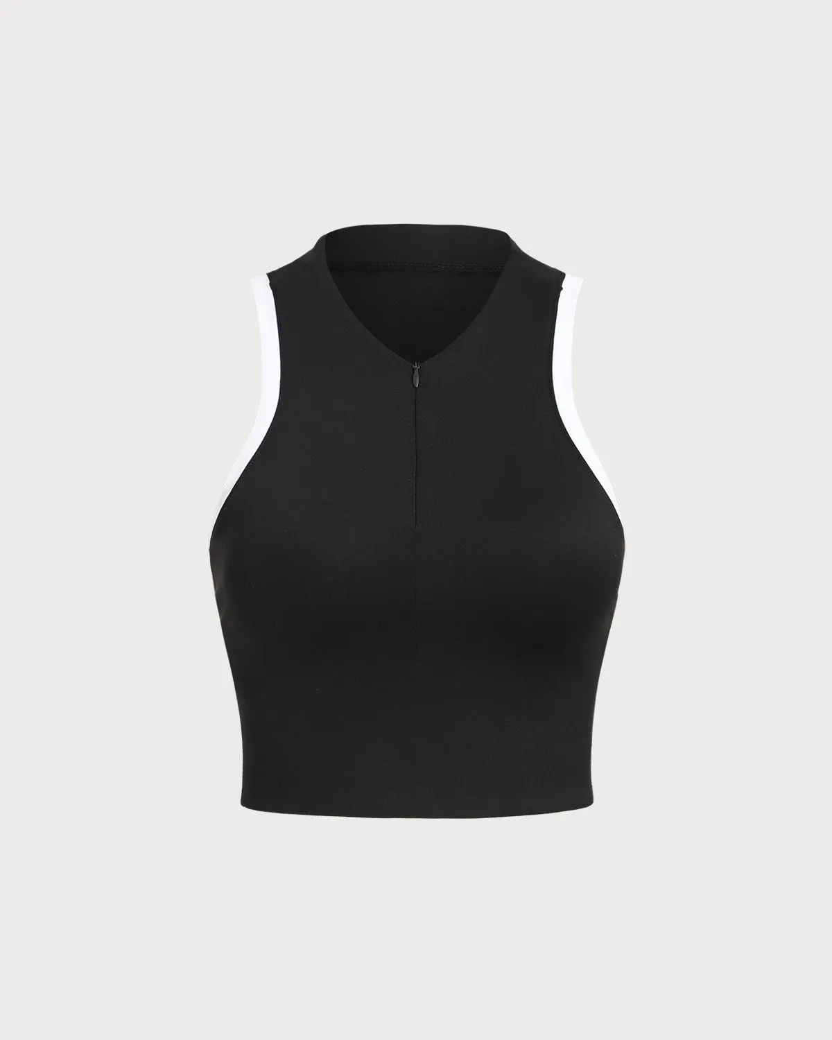 Black Round Neck Zipper Yoga Tank Top - Light Support sold by rihoas