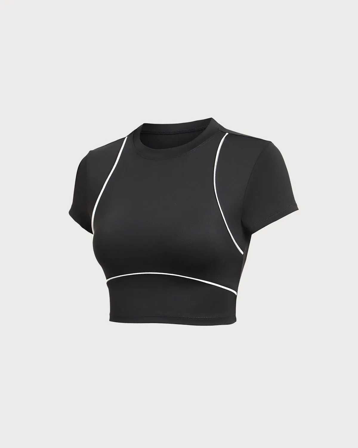 Black Round Neck Yoga Short Sleeve Top - Light Support sold by rihoas product image thumbnail 2