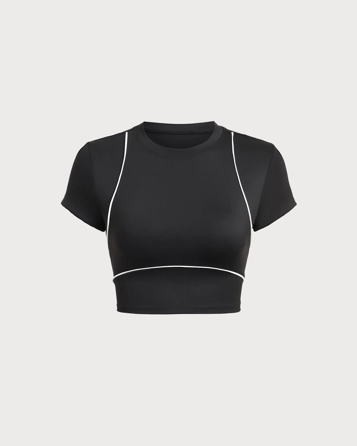 Black Round Neck Yoga Short Sleeve Top - Light Support sold by rihoas