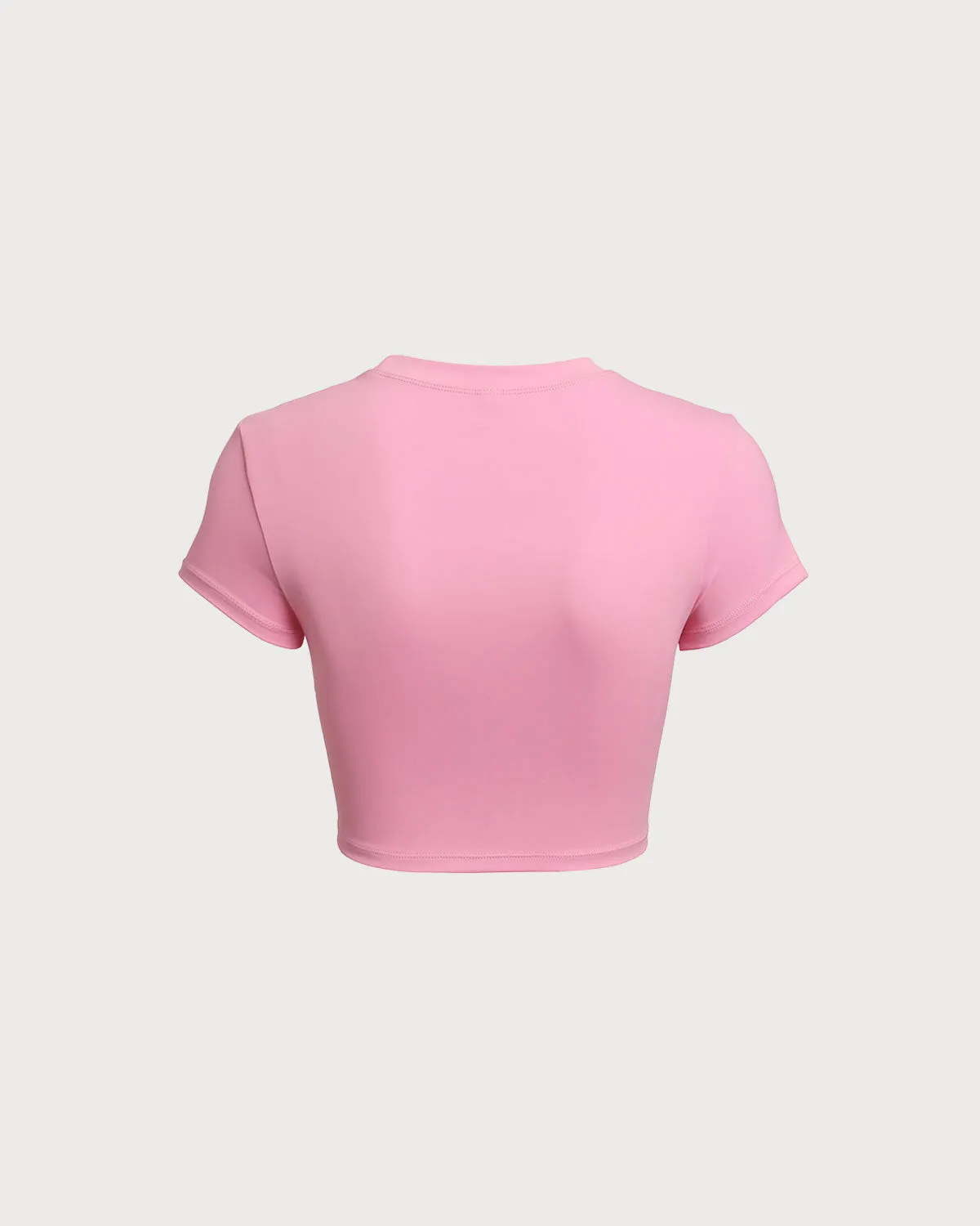 Pink Round Neck Yoga Short Sleeve Top - Light Support sold by rihoas product image thumbnail 3