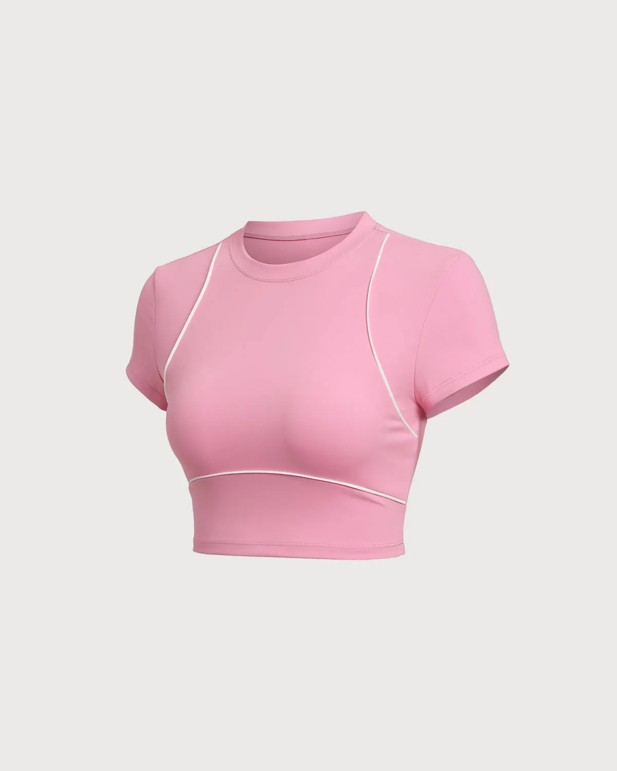 Pink Round Neck Yoga Short Sleeve Top - Light Support sold by rihoas product image thumbnail 2