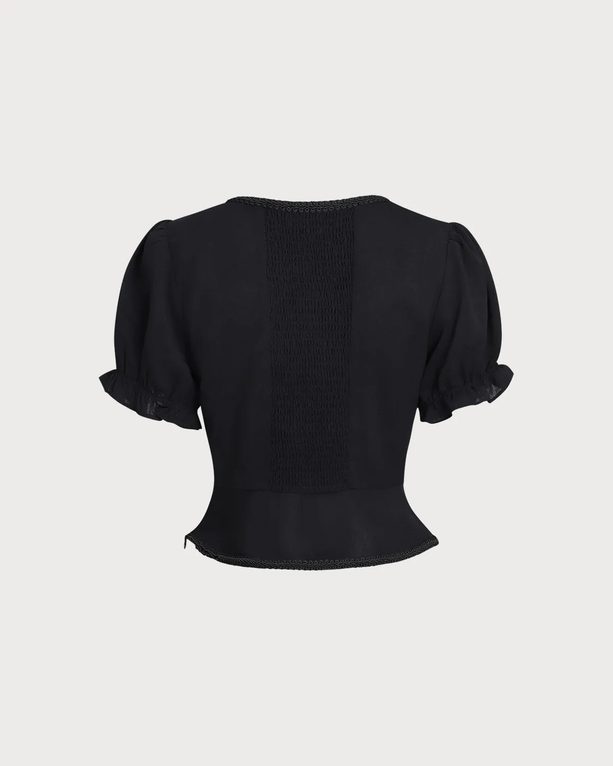 Black Square Neck Shirred Button Blouse sold by rihoas product image thumbnail 2
