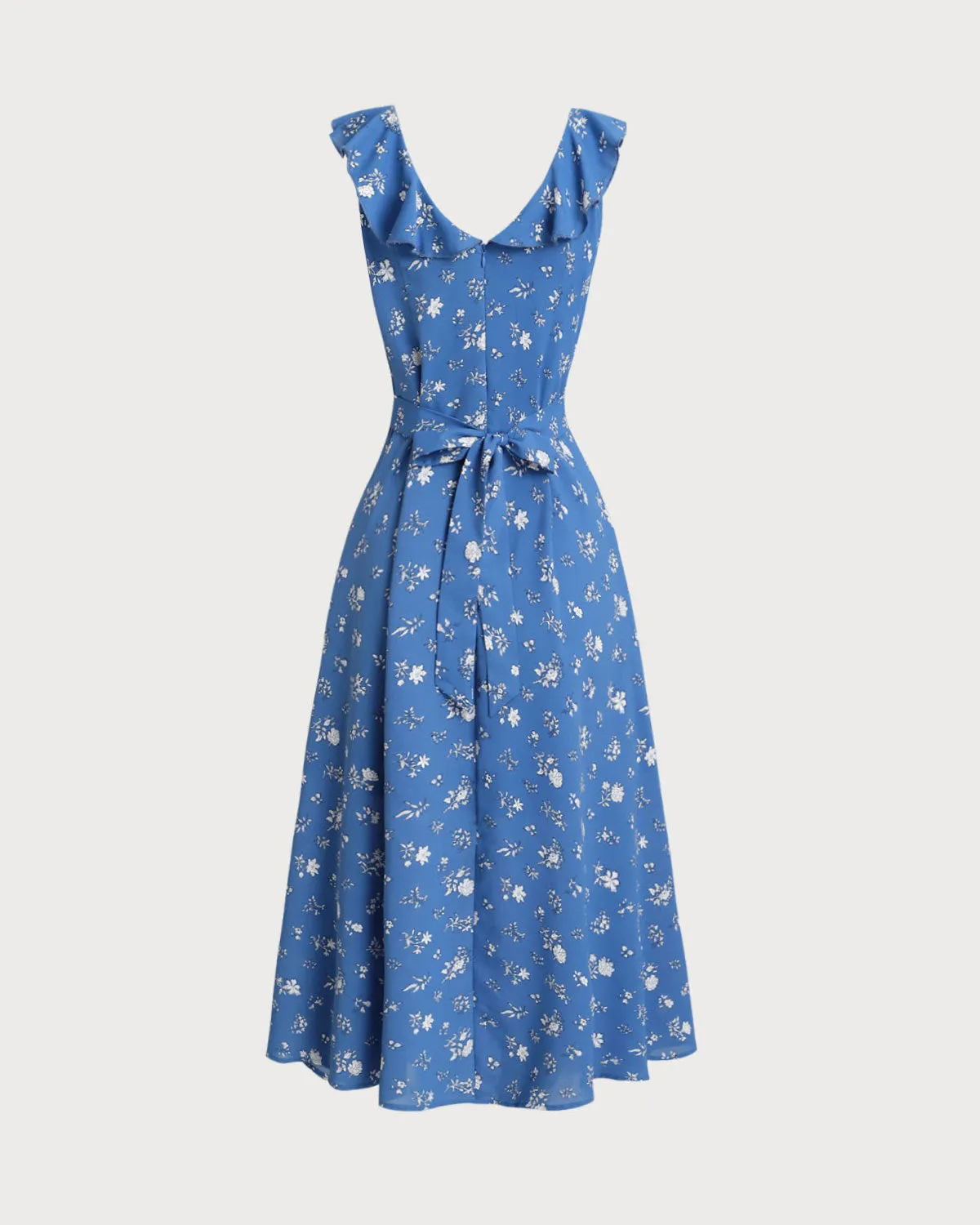 Blue Floral Ruffle Sleeveless Midi Dress sold by rihoas product image thumbnail 2