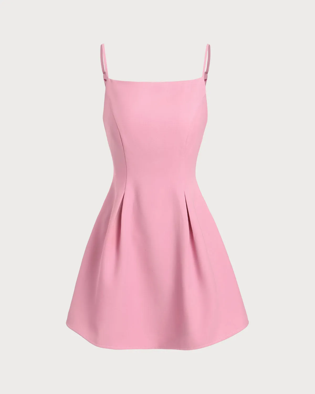 Pink Square Neck Slip Pleated Mini Dress sold by rihoas