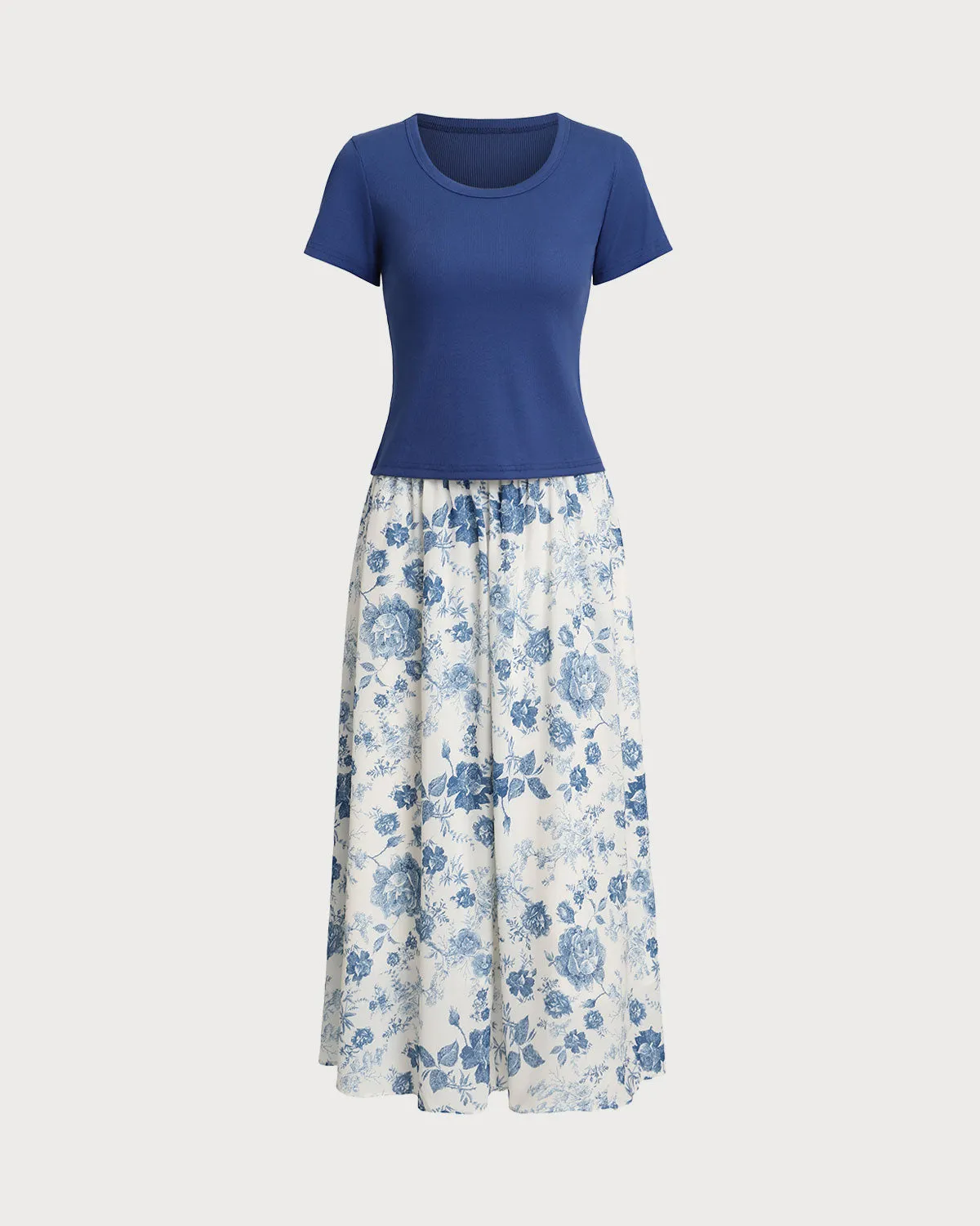 Blue Floral Skirt Two Piece Suit sold by rihoas product image thumbnail 2