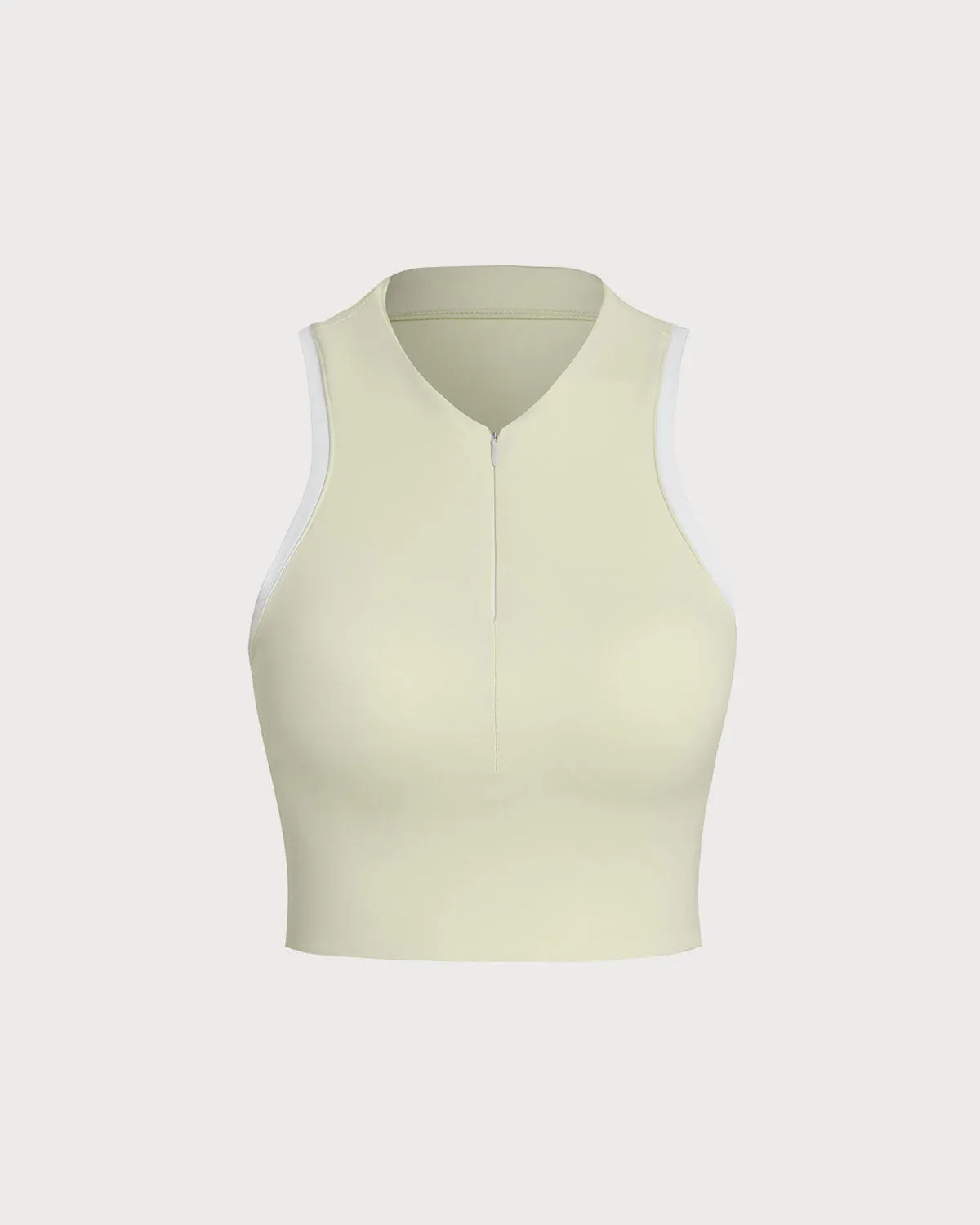 Apricot Round Neck Zipper Yoga Tank Top - Light Support sold by rihoas