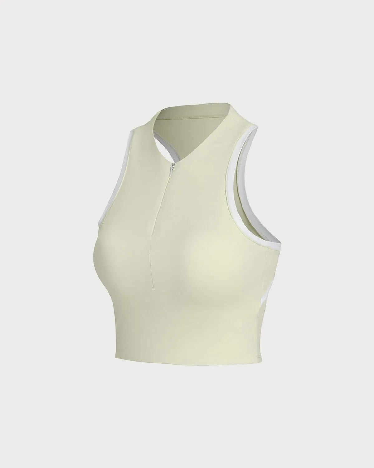 Apricot Round Neck Zipper Yoga Tank Top - Light Support sold by rihoas product image thumbnail 2