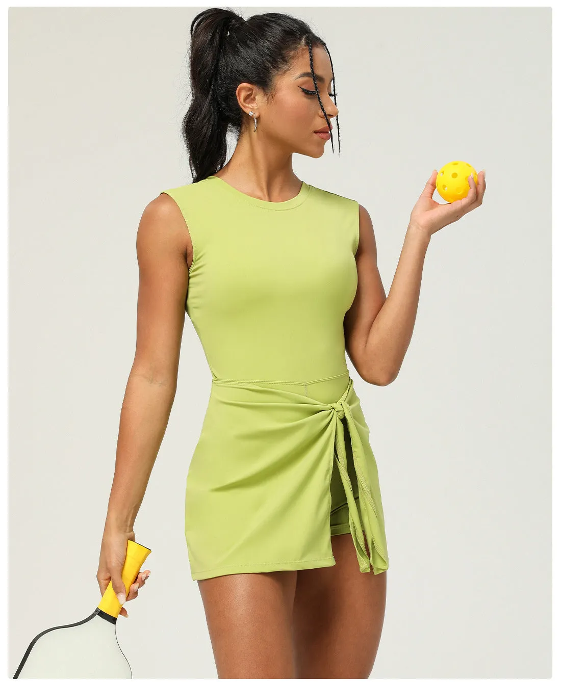 Green Round Neck High Stretch Yoga Dress sold by rihoas product image thumbnail 5