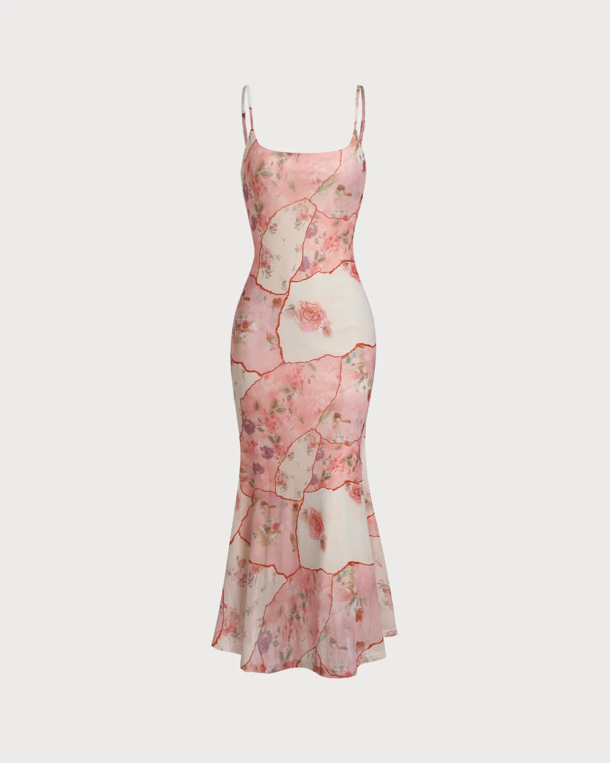 Pink Floral Bodycon Slip Midi Dress sold by rihoas
