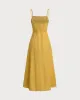 Yellow Square Neck Shirred Slip Midi Dress sold by rihoas