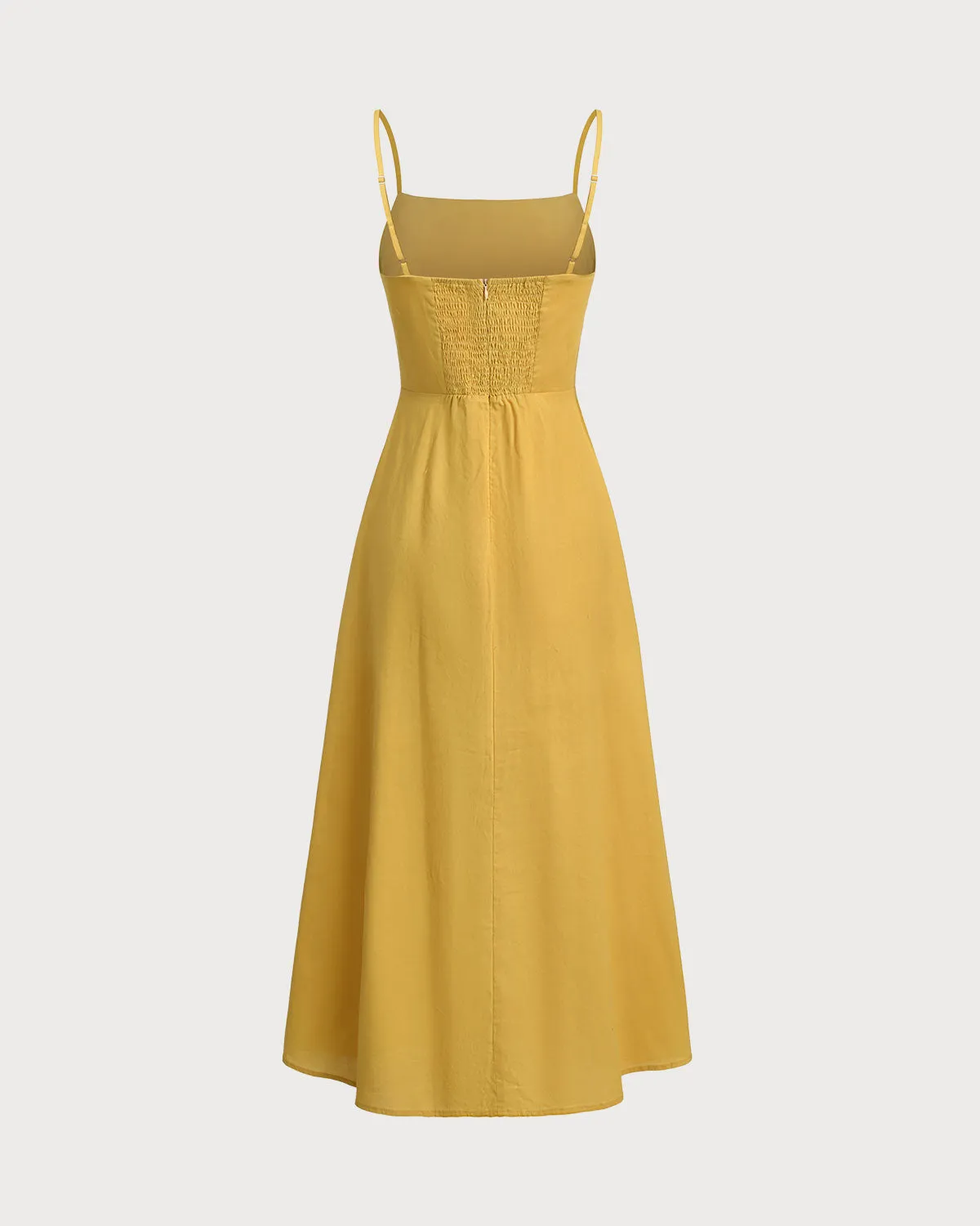 Yellow Square Neck Shirred Slip Midi Dress sold by rihoas product image thumbnail 2