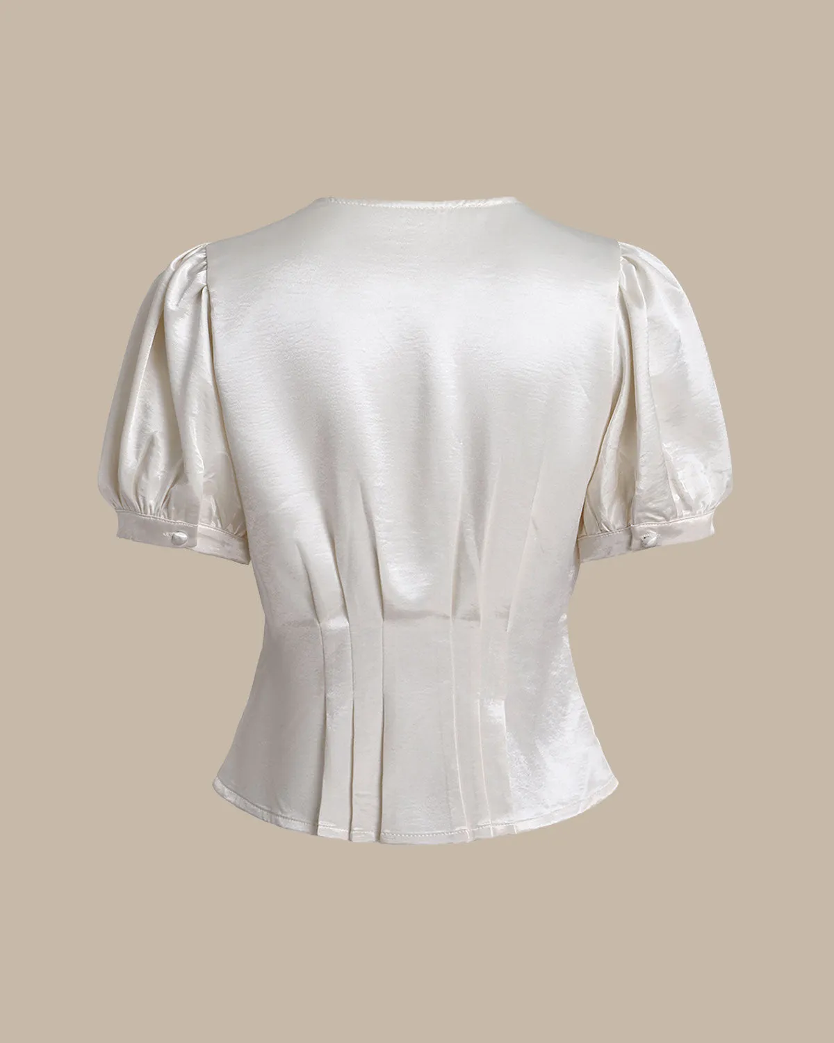 White Satin V Neck Ruched Tee sold by rihoas product image thumbnail 2