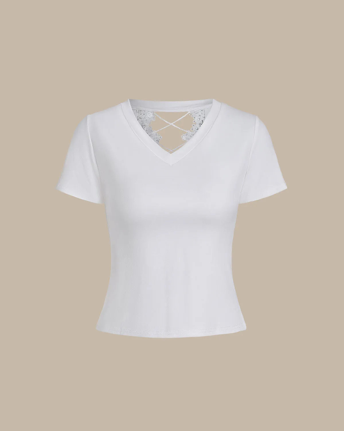 White Lace Round Neck Tee sold by rihoas