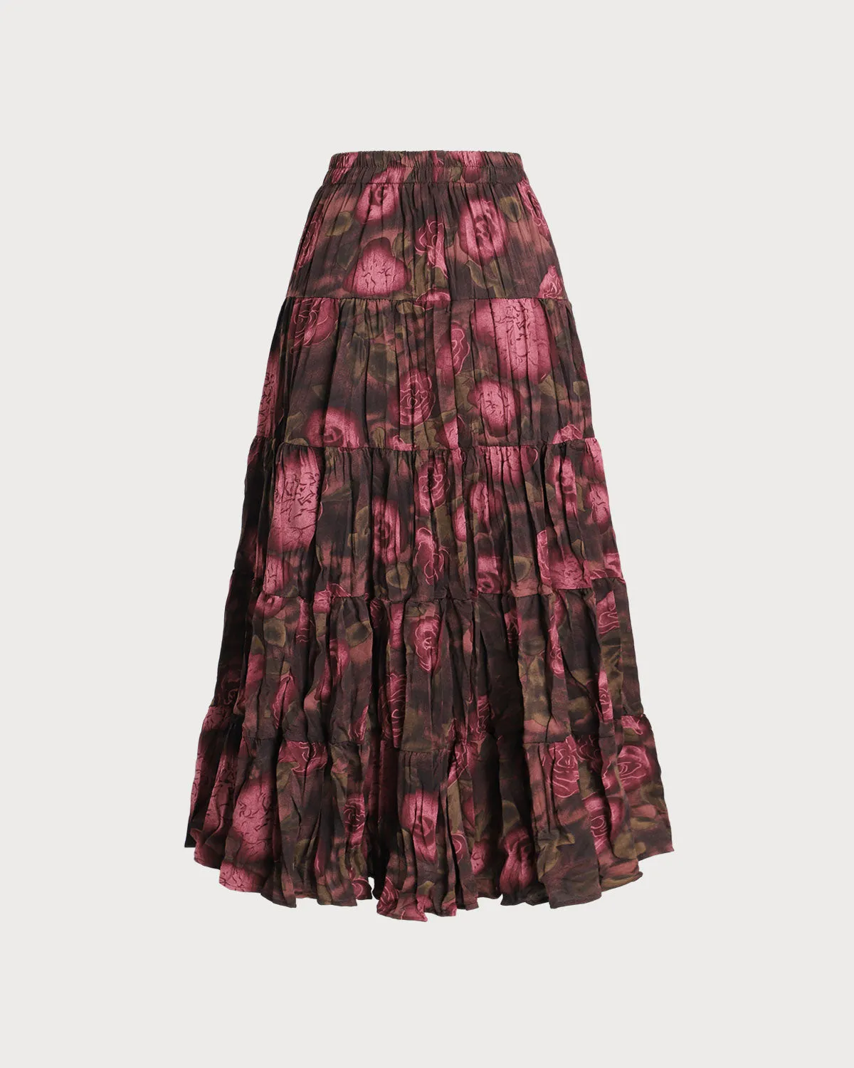 Pink Floral Elastic Waist Pleated Midi Skirt sold by rihoas product image thumbnail 2