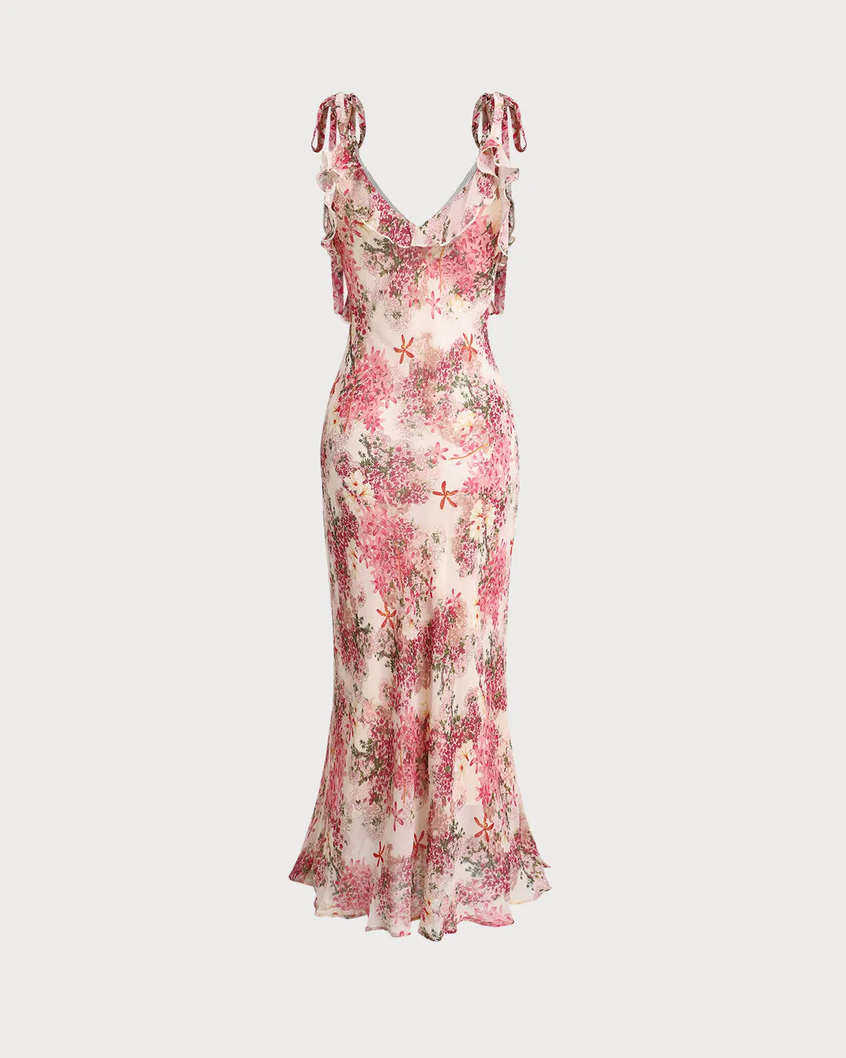 Pink Floral Ruffle Tie Strap Midi Dress sold by rihoas product image thumbnail 2
