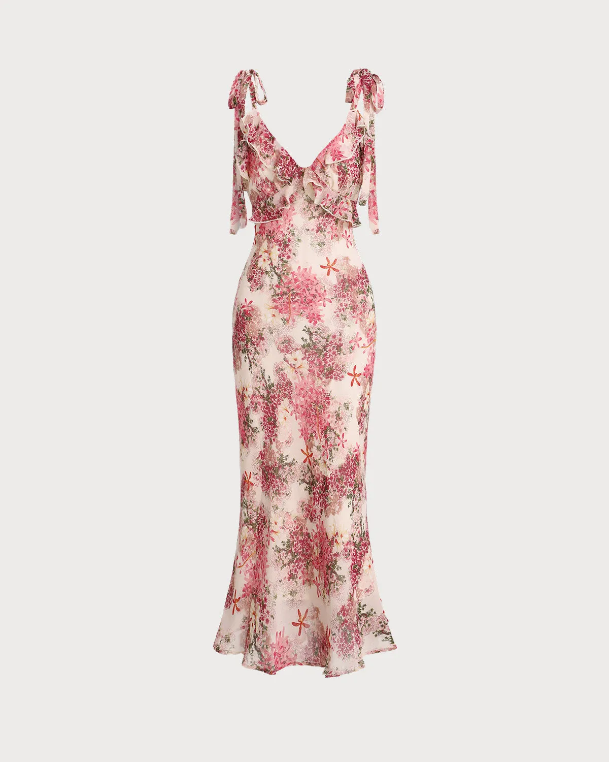 Pink Floral Ruffle Tie Strap Midi Dress sold by rihoas