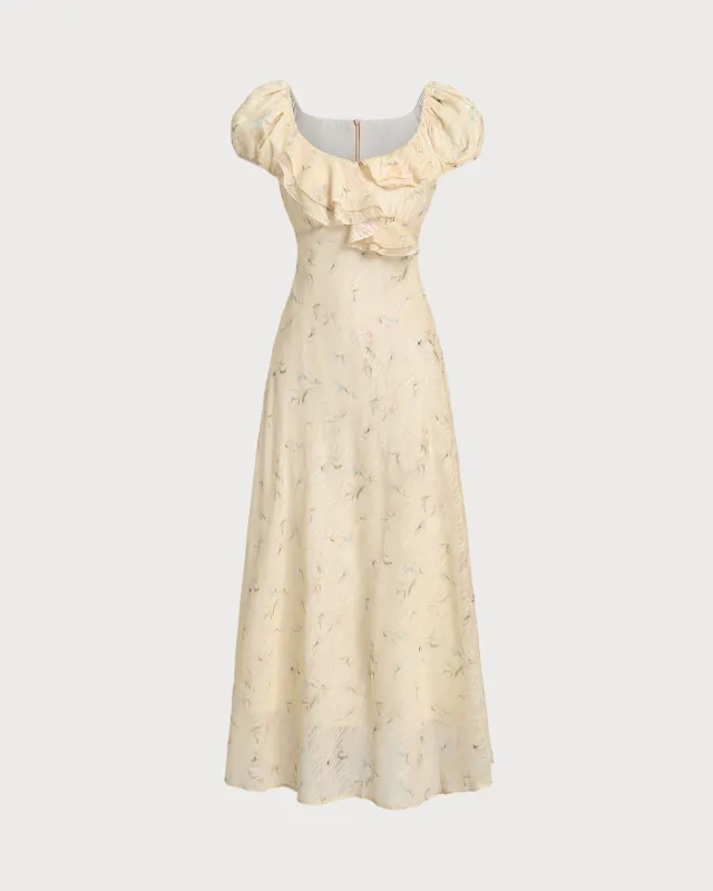 Yellow Floral Cap Sleeve Ruffle Midi Dress sold by rihoas