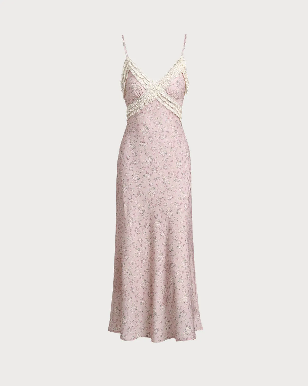 Pink Floral Lace Slip Midi Dress sold by rihoas