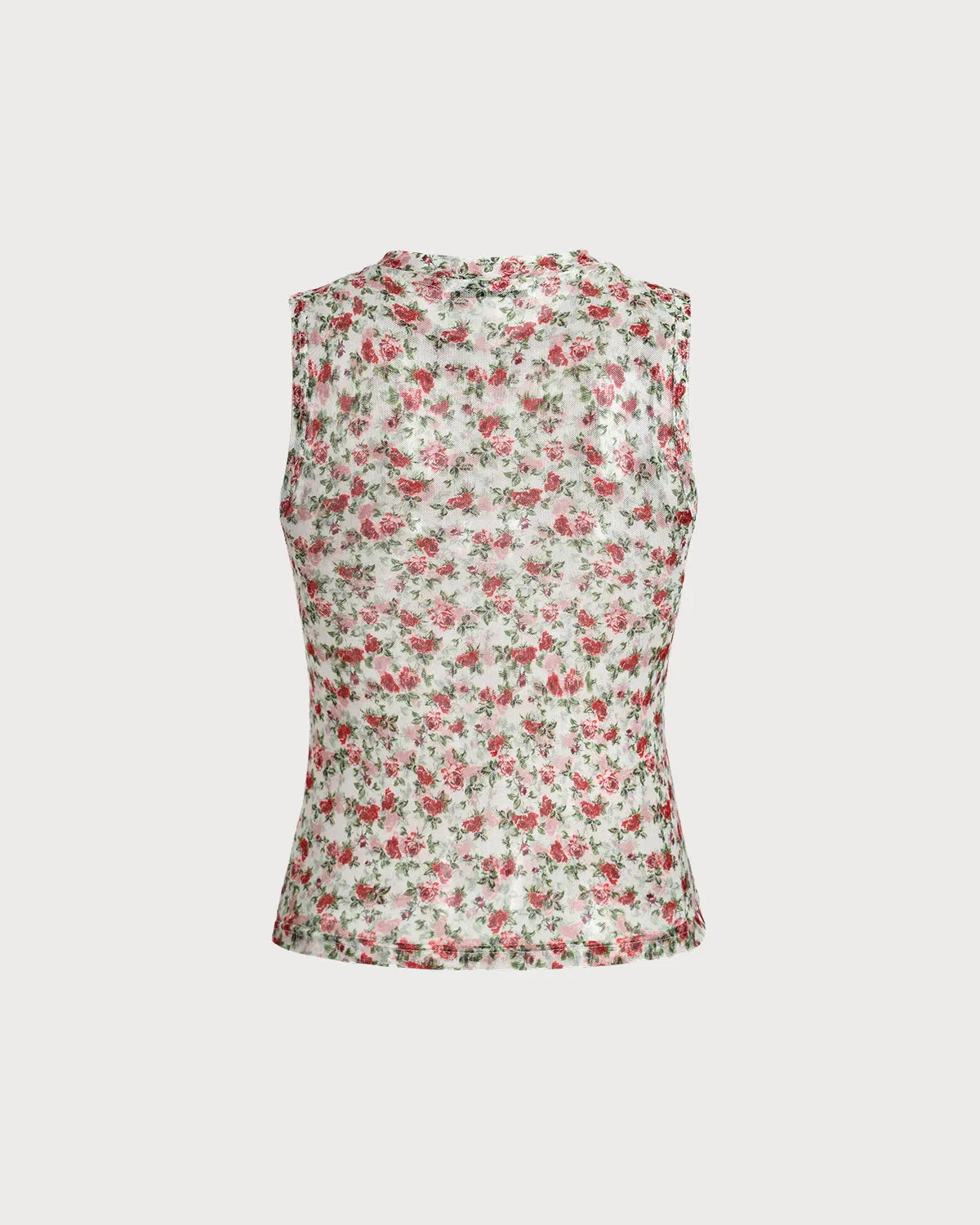 Red Floral Round Neck Tank Top sold by rihoas product image thumbnail 2