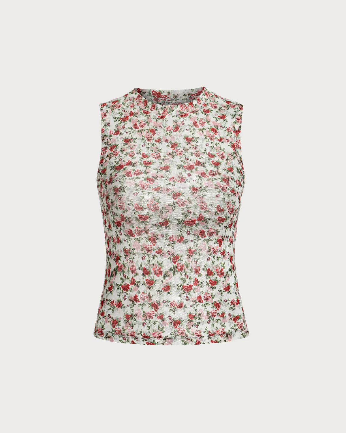 Red Floral Round Neck Tank Top sold by rihoas