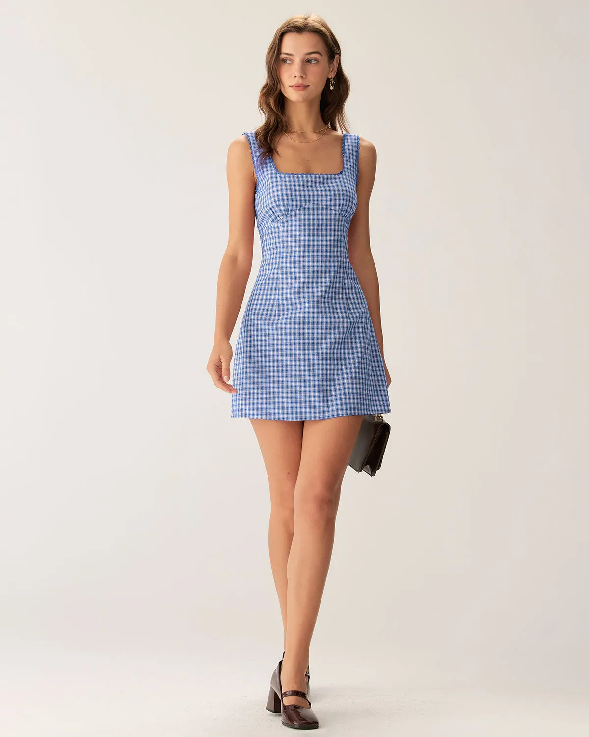 Blue Plaid Square Neck Slip Mini Dress sold by rihoas product image thumbnail 4