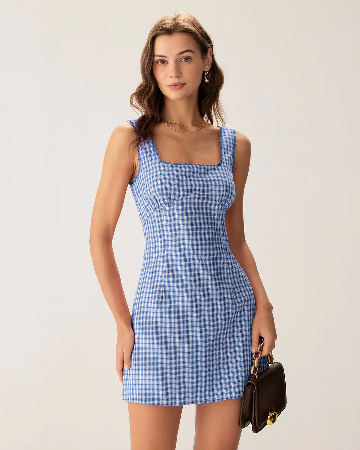 Blue Plaid Square Neck Slip Mini Dress sold by rihoas