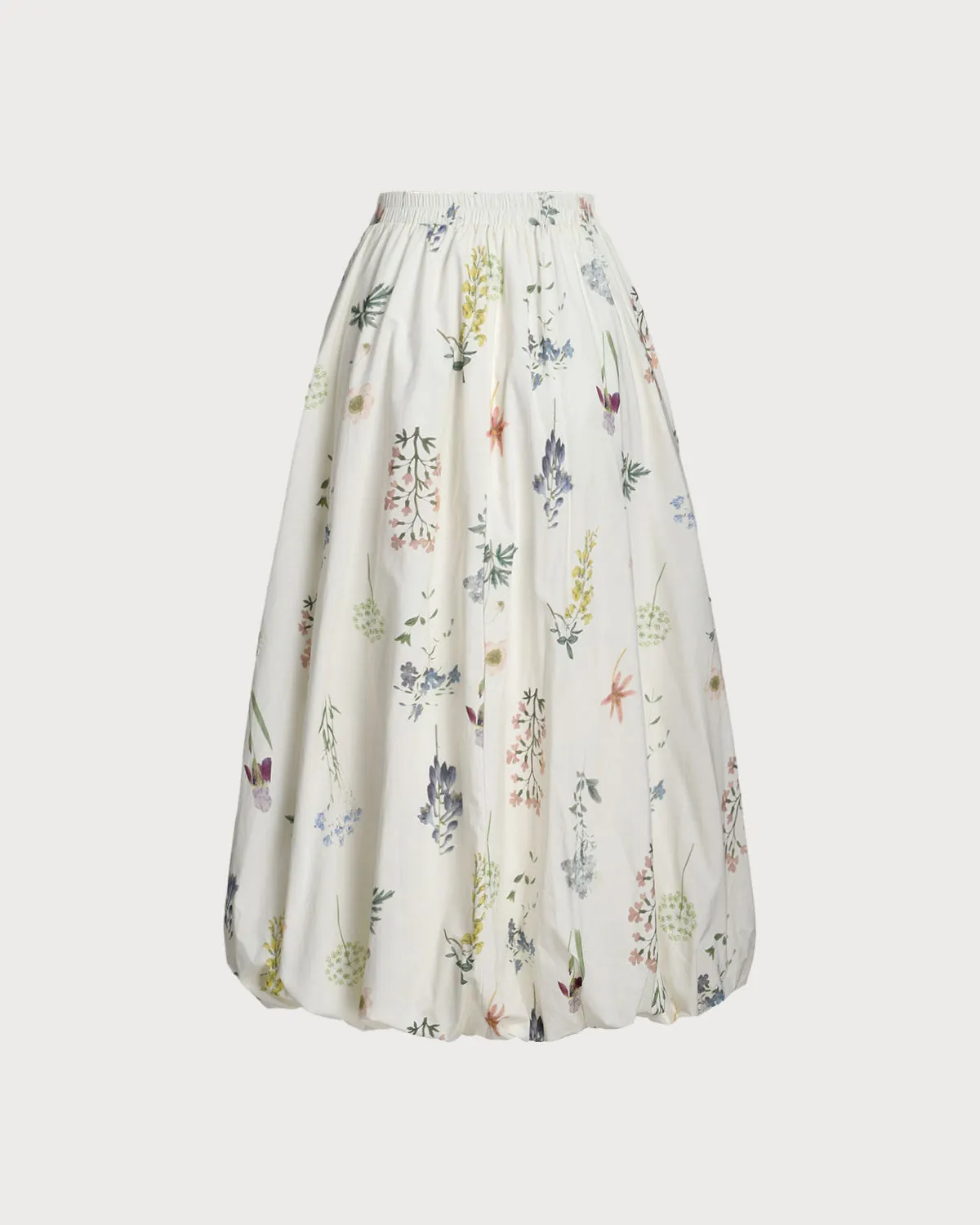 Beige Floral Elastic Waist Pocket Midi Skirt sold by rihoas product image thumbnail 2