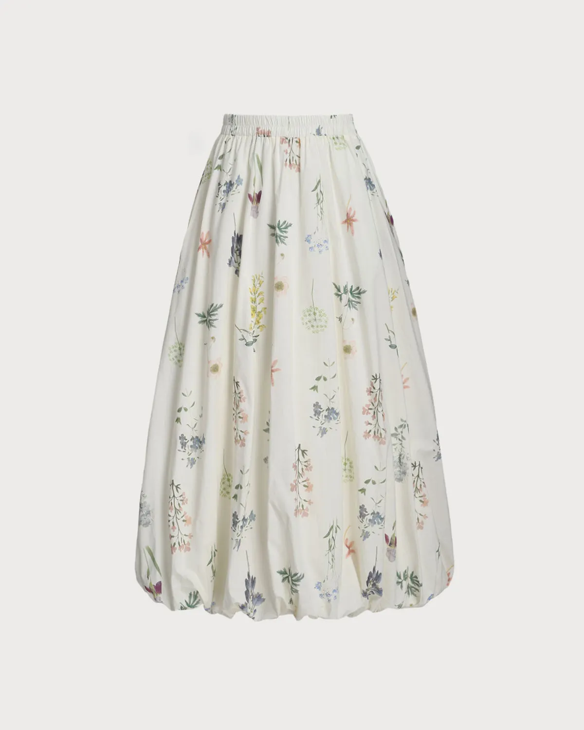 Beige Floral Elastic Waist Pocket Midi Skirt sold by rihoas