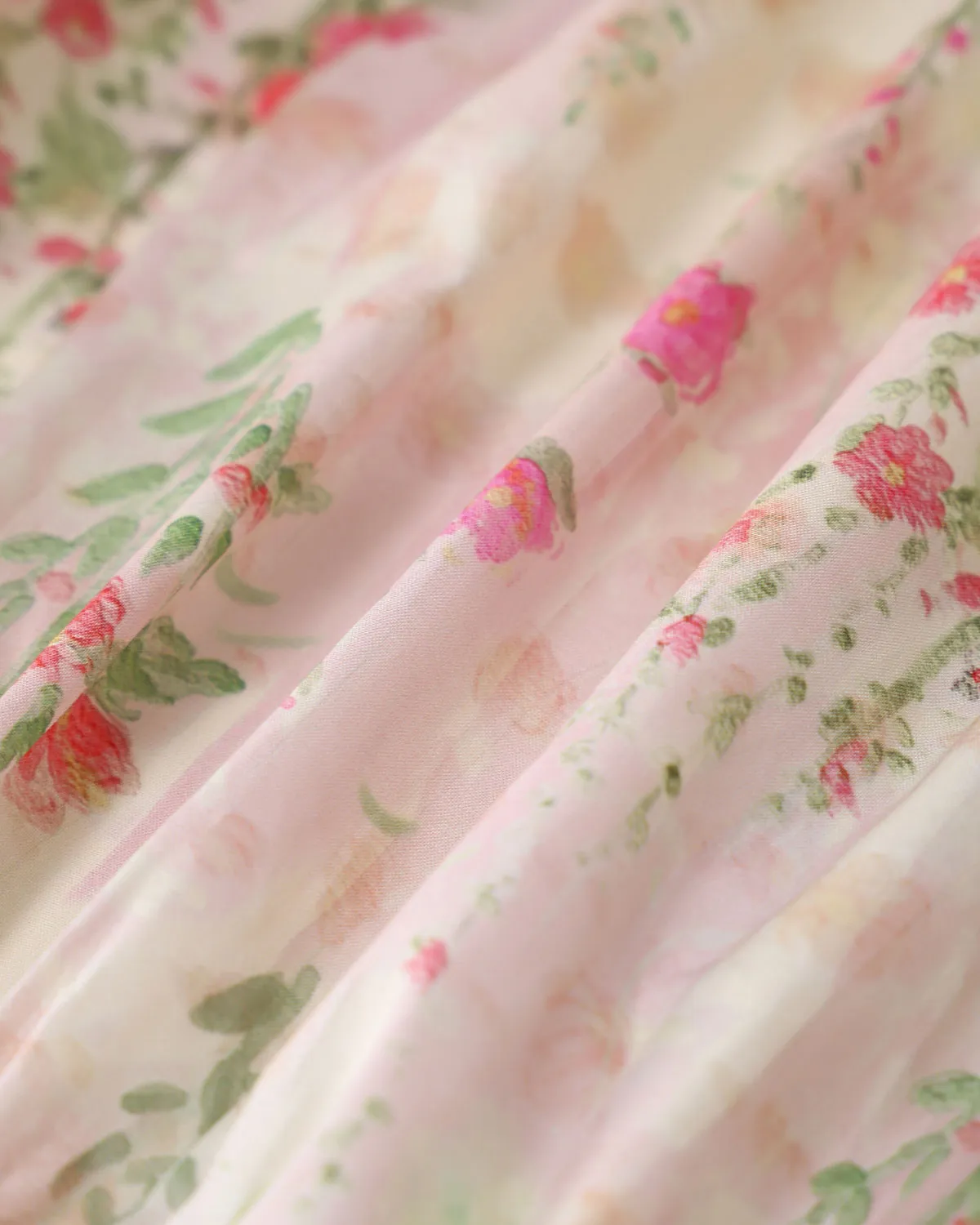 Pink Floral Elastic Waist A-Line Midi Skirt sold by rihoas product image thumbnail 3