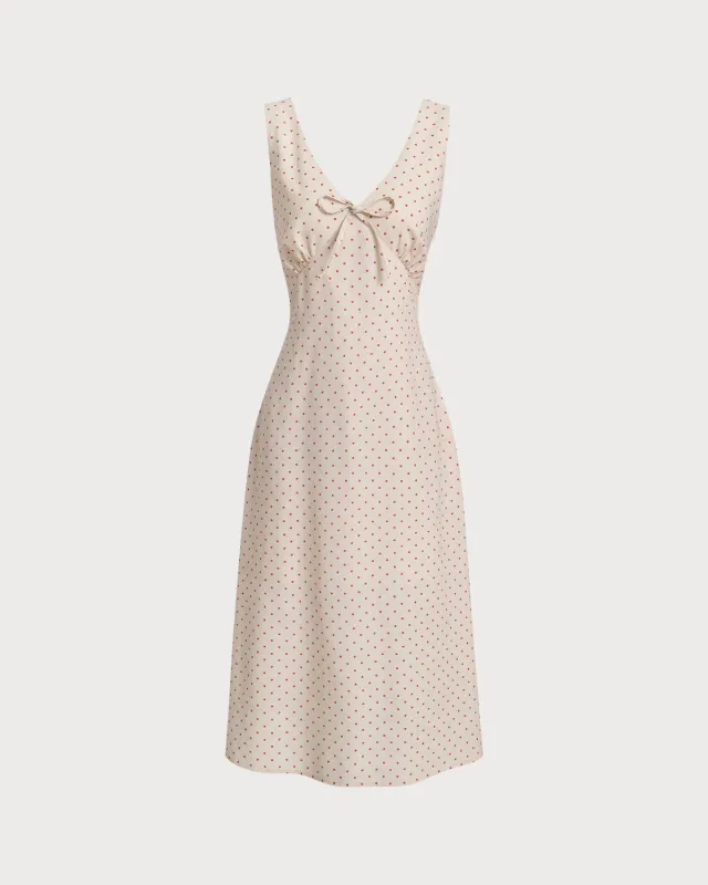 Beige V-neck Ruched Sleeveless Midi Dress sold by rihoas