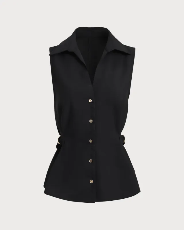 Black Single Breasted Button Vest sold by rihoas