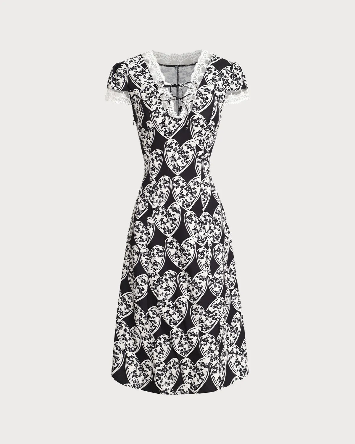 Black Floral Lace Trim Midi Dress sold by rihoas