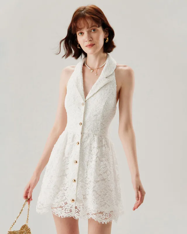 White Lace Collared Sleeveless Mini Dress sold by rihoas