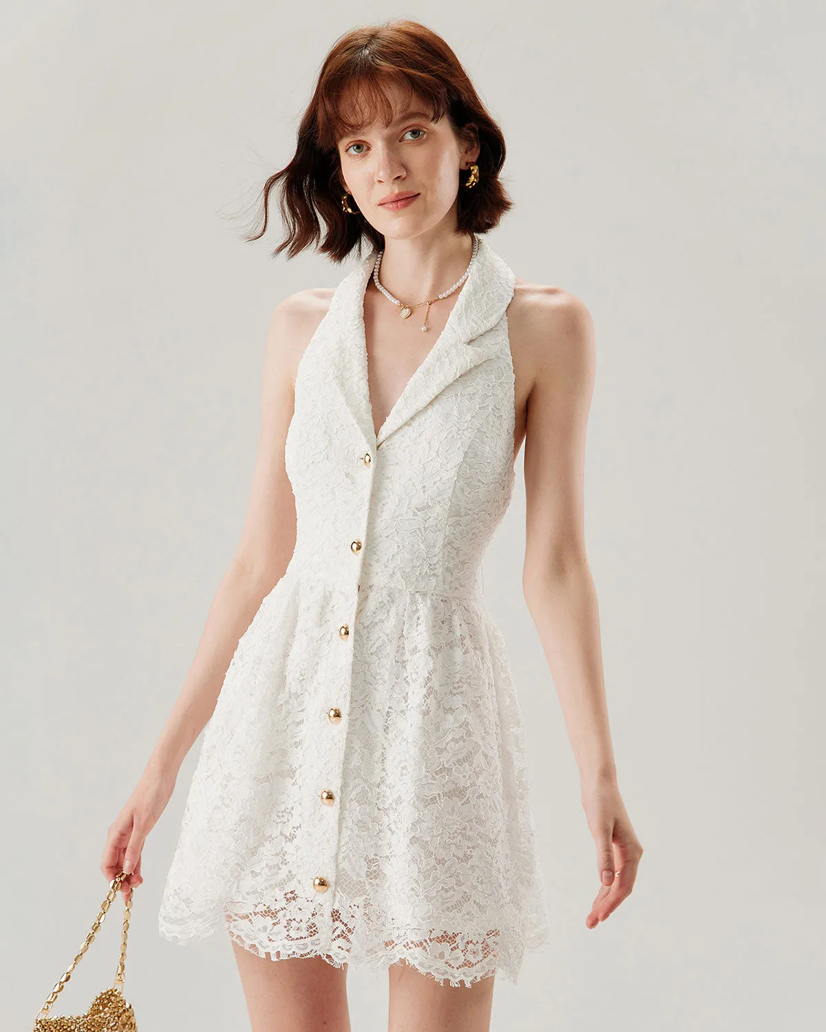 White Lace Collared Sleeveless Mini Dress sold by rihoas