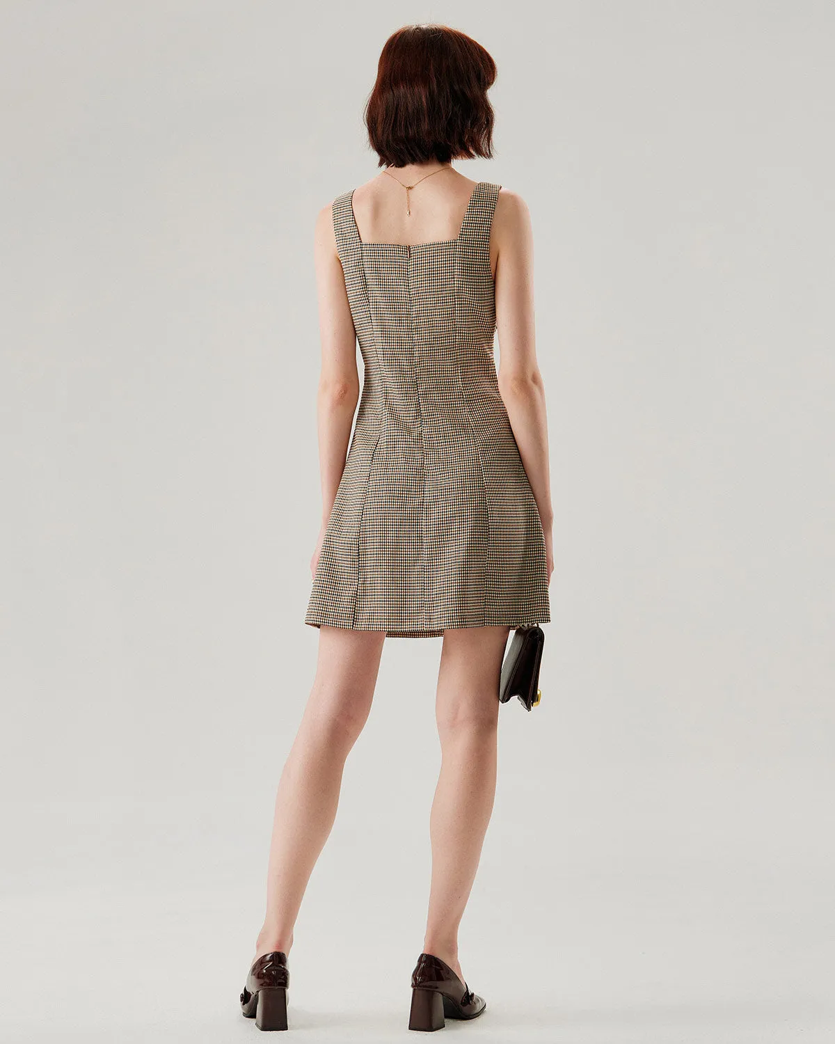 Brown Plaid Button Slip Mini Dress sold by rihoas product image thumbnail 4