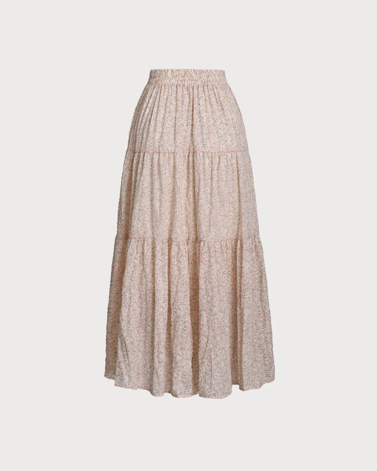 Pink Floral Elastic Waist Pleated Midi Skirt sold by rihoas product image thumbnail 2