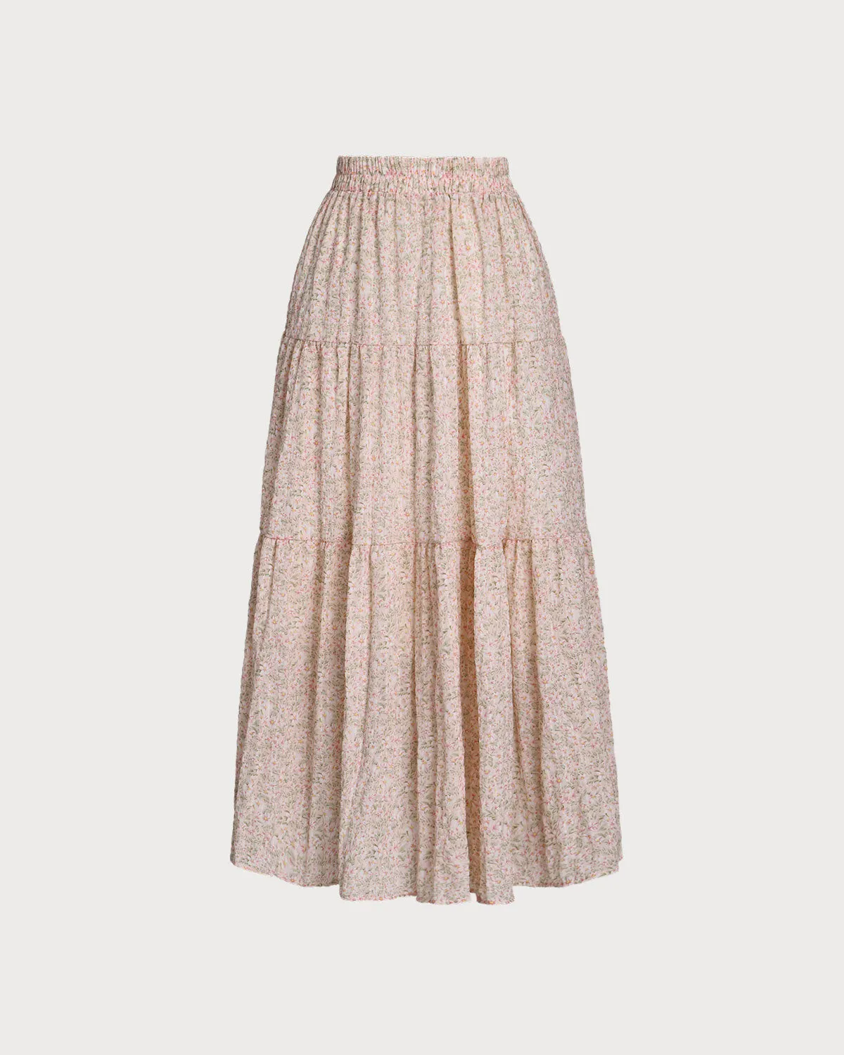 Pink Floral Elastic Waist Pleated Midi Skirt sold by rihoas