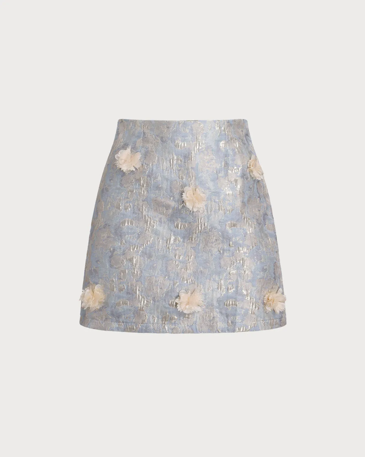 Blue Floral Textured A-Line Mini Skirt sold by rihoas