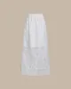 White Textured Elastic Waist Midi Skirt sold by rihoas