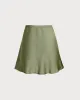 Green Satin Elastic Waist A-Line Mini Skirt sold by rihoas