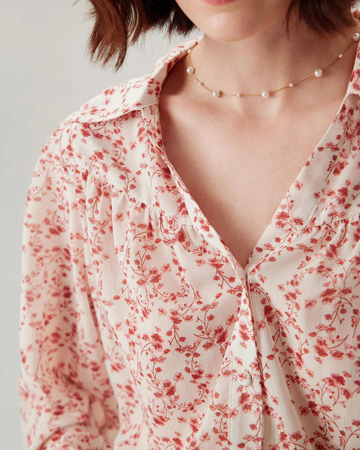 Red Floral Ruched Shirt sold by rihoas product image thumbnail 2