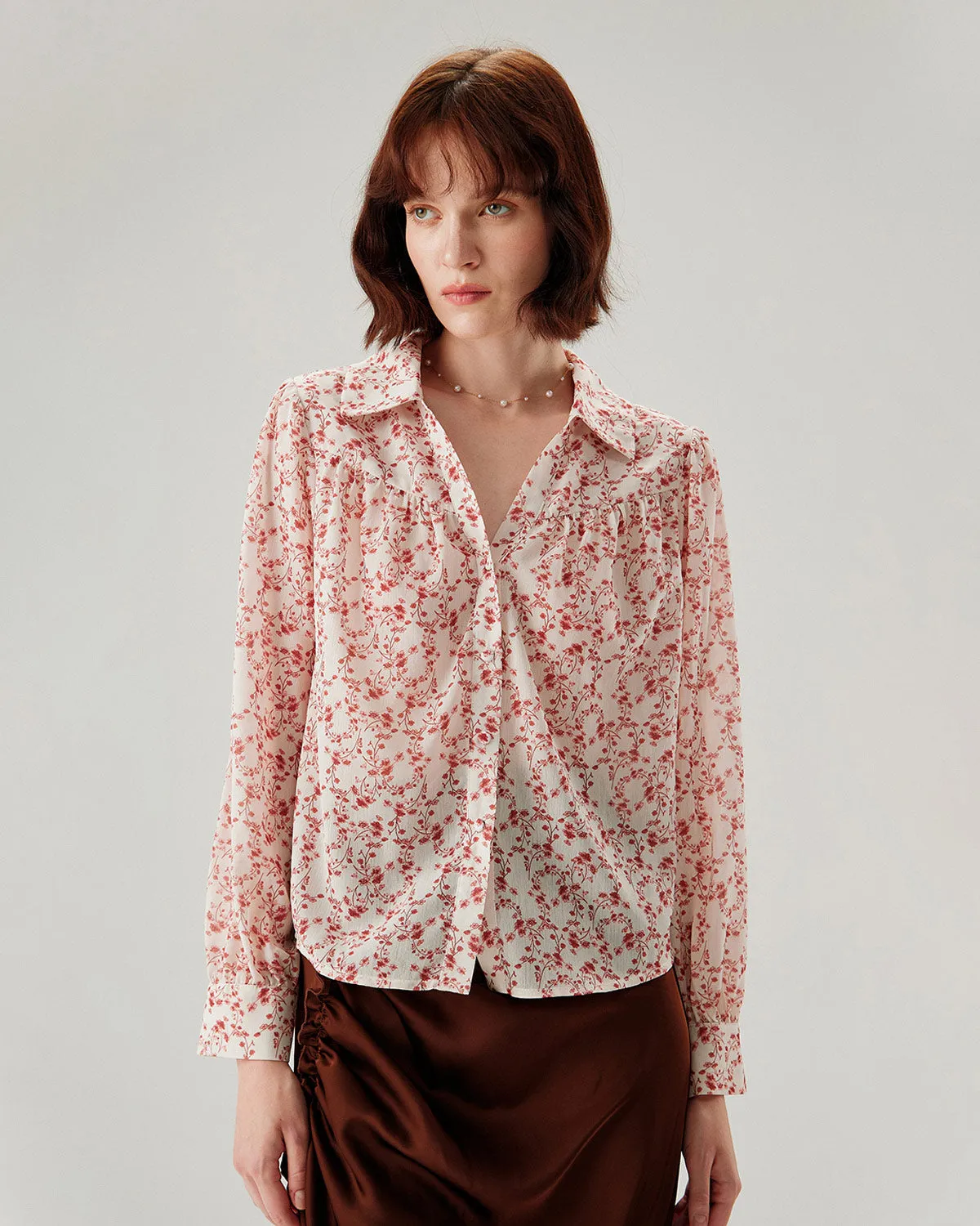 Red Floral Ruched Shirt sold by rihoas