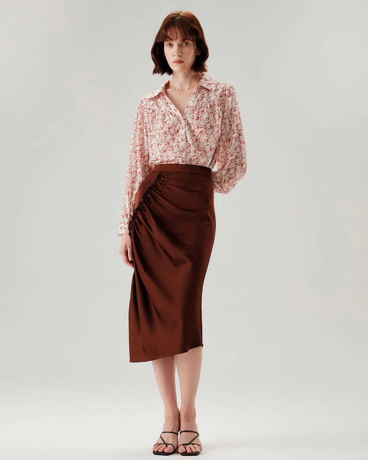 Red Floral Ruched Shirt sold by rihoas product image thumbnail 4