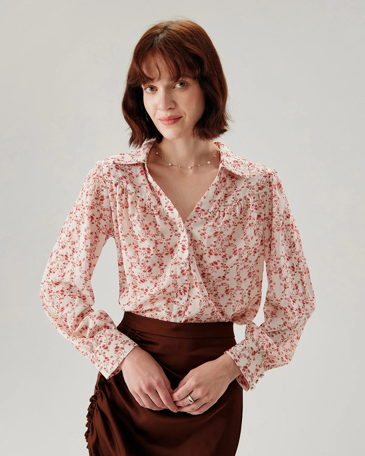 Red Floral Ruched Shirt sold by rihoas product image thumbnail 3