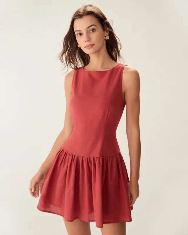 Red Boat Neck Sleeveless Mini Dress sold by rihoas