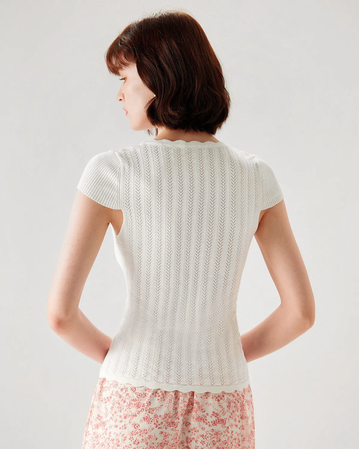 White U Neck Slim Knit Tee sold by rihoas product image thumbnail 3