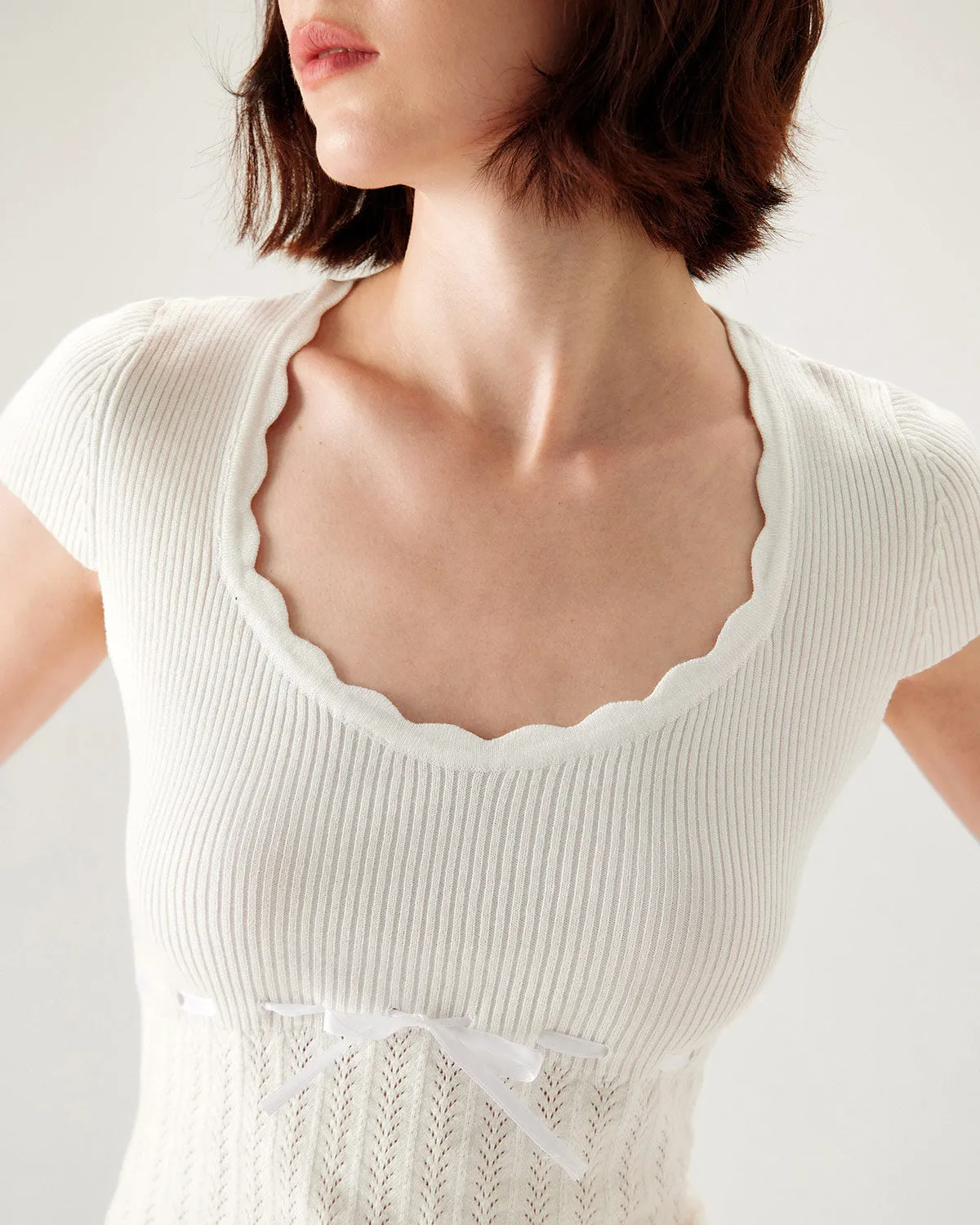 White U Neck Slim Knit Tee sold by rihoas product image thumbnail 2