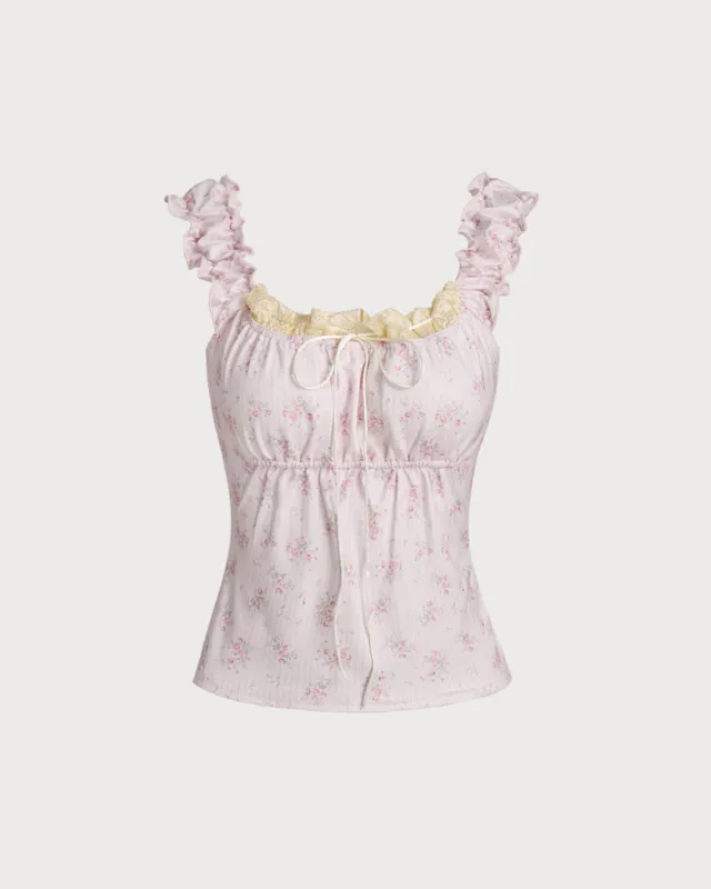 Pink Floral Ruched Camis sold by rihoas